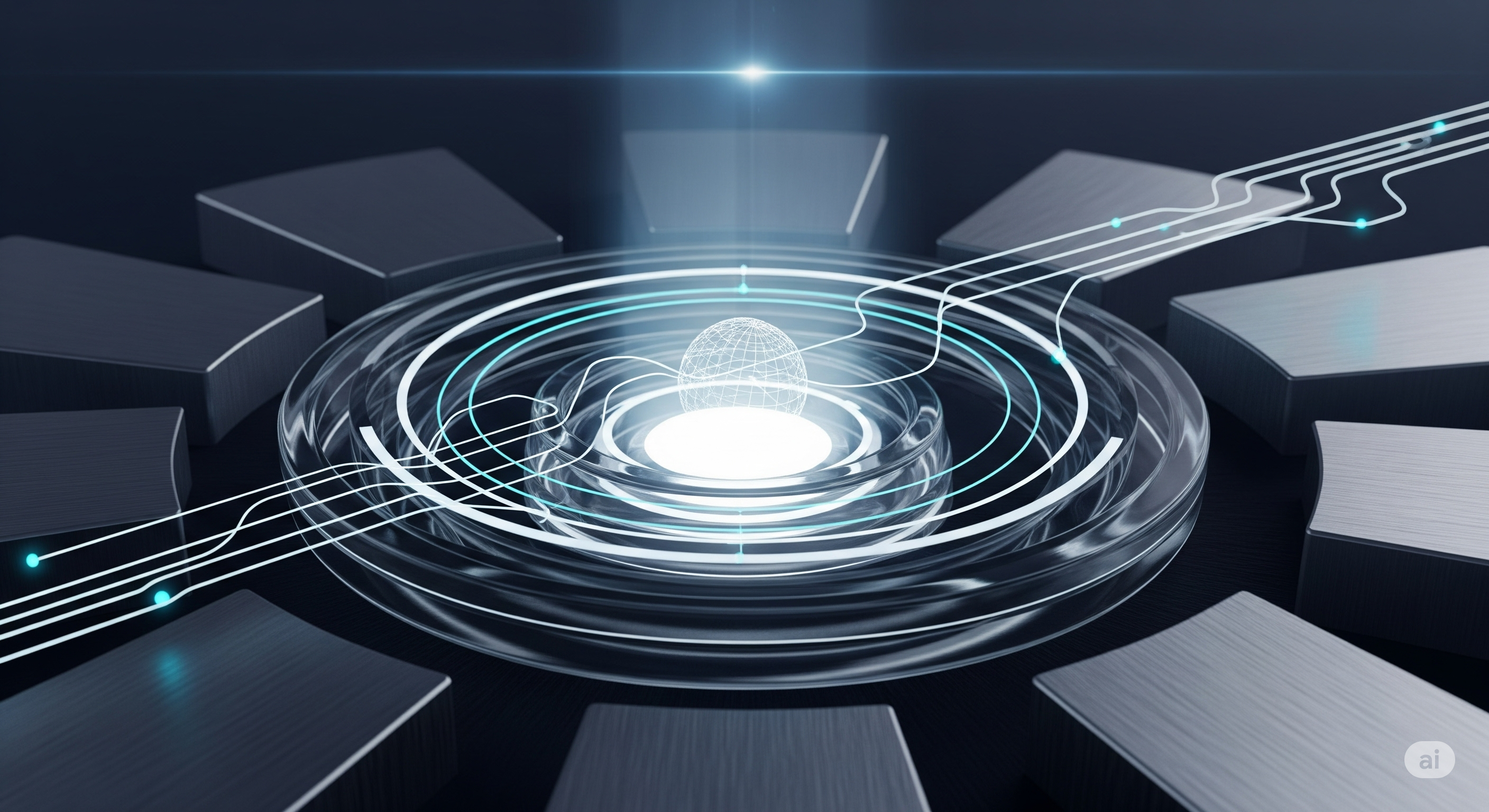 A close-up of a complex blueprint or digital wireframe, symbolizing precision engineering and strategic design.